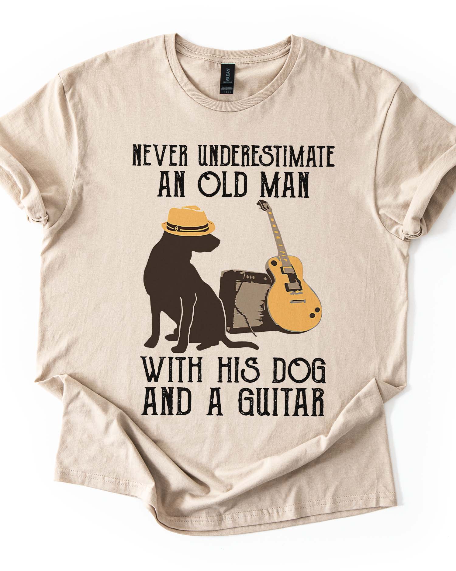 An Old Man With His Dog And Guitar Tee