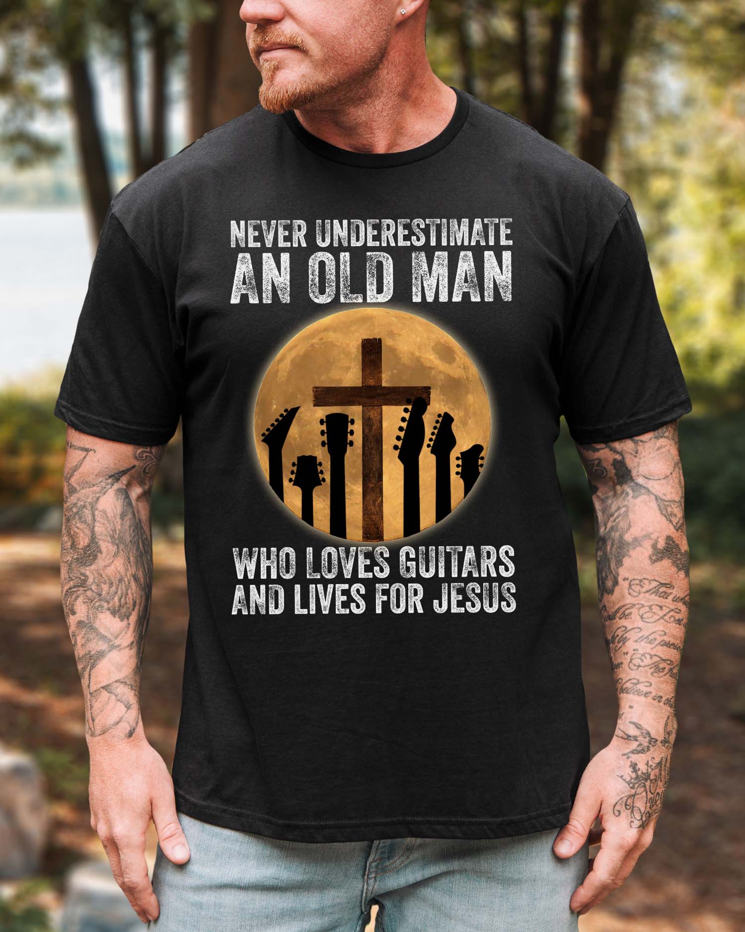 Old Man Loves Guitars – Lives for Jesus Tee